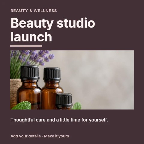 Beauty studio launch social media post template