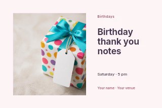 Birthday thank you notes postcard template · Horizontal photo dialogue