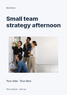 Collaborative business team brainstorming session in Small team strategy afternoon flyer · Modern programme