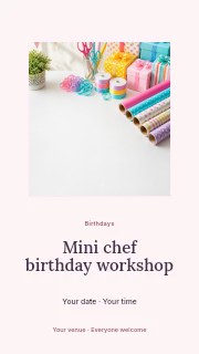 Mini chef birthday workshop instagram story template · Picture window