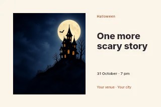 Halloween film night photo layout postcard template · Horizontal photo dialogue