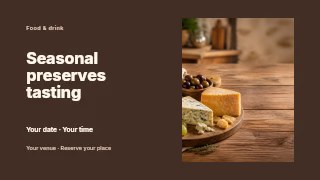 Seasonal preserves tasting presentation cover template · Horizontal photo dialogue