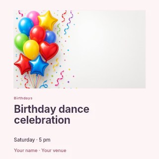 Birthday dance celebration · Gallery editorial