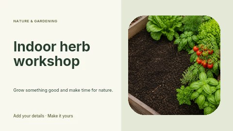raised garden bed with assorted fresh herbs and vegetables in Indoor herb workshop youtube thumbnail template
