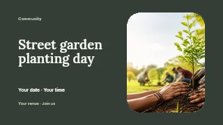 Community Tree Planting in Park in Street garden planting day youtube thumbnail · Horizontal photo dialogue