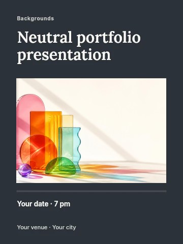 Colorful translucent glass shapes arrangement in Neutral portfolio presentation invitation template