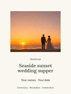 Seaside sunset wedding supper poster template · Picture window