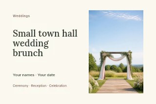 Small town hall wedding brunch postcard template · Horizontal photo dialogue