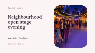 Neighbourhood open stage evening youtube thumbnail template · Horizontal photo dialogue