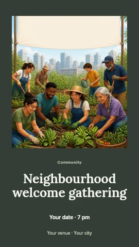 Community Gardeners Working Together in Neighbourhood welcome gathering instagram story template