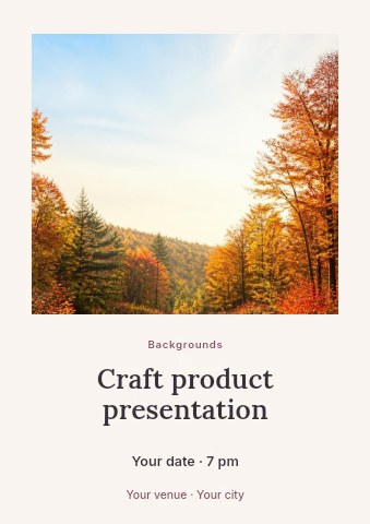 autumn forest path with orange leaves in Craft product presentation flyer template