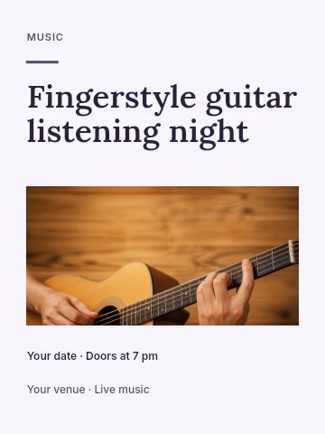 Fingerstyle guitar listening night poster template · Picture window