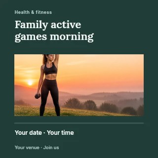 Family active games morning social media post template · Title & photograph