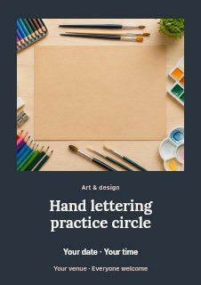 Hand lettering practice circle flyer template · Quiet photo gallery