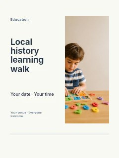 young boy assembling colorful number puzzle in Local history learning walk poster · Split portrait