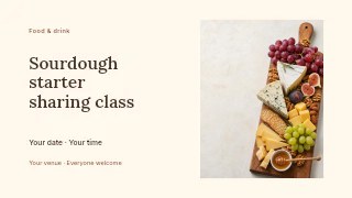 Sourdough starter sharing class presentation cover template · Horizontal photo dialogue
