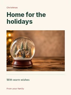 Snow globe with miniature winter village in Snowy Christmas village photo layout · Title & photograph