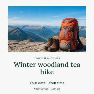 Winter woodland tea hike social media post template · Quiet photo gallery