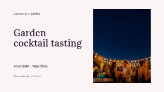 Garden cocktail tasting presentation cover template · Horizontal photo dialogue