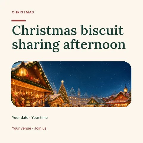 Christmas biscuit sharing afternoon social media post template · Picture window