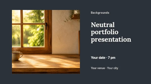 Cozy rustic kitchen countertop with plant and cup in Neutral portfolio presentation banner template