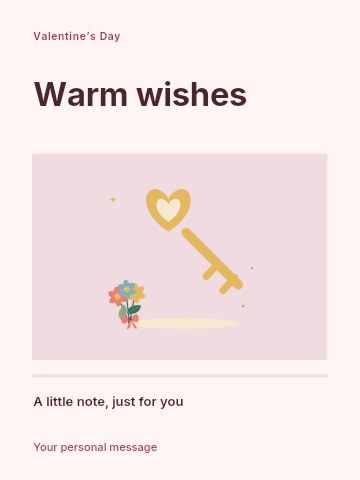 A golden love key and floral ribbon in Valentine’s Day flower workshop greeting card template