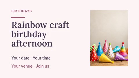 Rainbow craft birthday afternoon presentation cover template · Horizontal photo dialogue