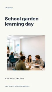 High school students learning in group discussions in School garden learning day instagram story · Modern programme