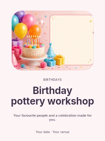 Birthday pottery workshop invitation template