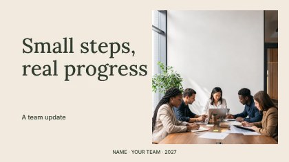 Small steps, real progress · Editorial presentation cover template