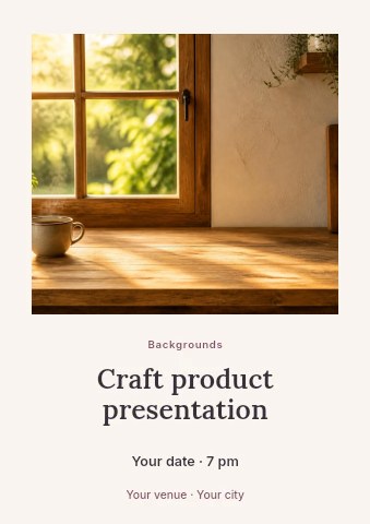 Cozy rustic kitchen countertop with plant and cup in Craft product presentation flyer template