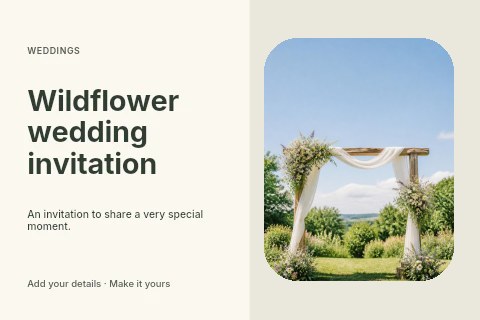 Wildflower wedding invitation postcard template