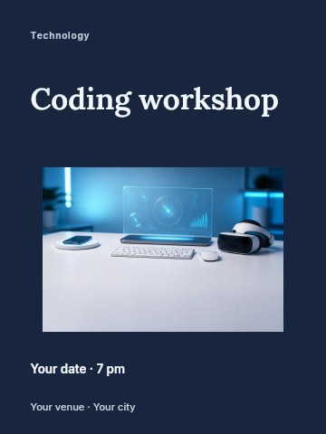 Futuristic workspace with holographic display in Coding workshop invitation template