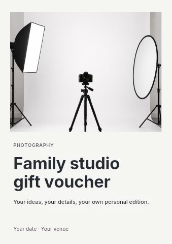 Professional photography studio setup in Family studio gift voucher flyer template