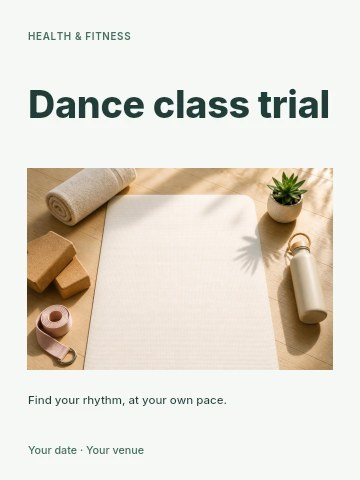 Light yoga setup with mat and props in Dance class trial invitation template
