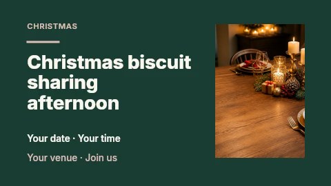 Festive Christmas Dinner Table Setting in Christmas biscuit sharing afternoon presentation cover · Horizontal photo dialogue