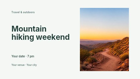 Desert hiking trail at sunset in Mountain hiking weekend banner template