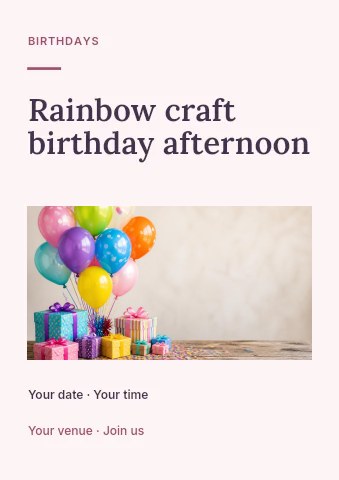 Rainbow craft birthday afternoon flyer template · Gallery editorial