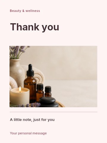 Relaxing spa setup with lavender and stones in Hair styling masterclass greeting card template
