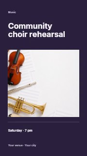 Musical instruments with blank sheet music in Community choir rehearsal · Title & photograph