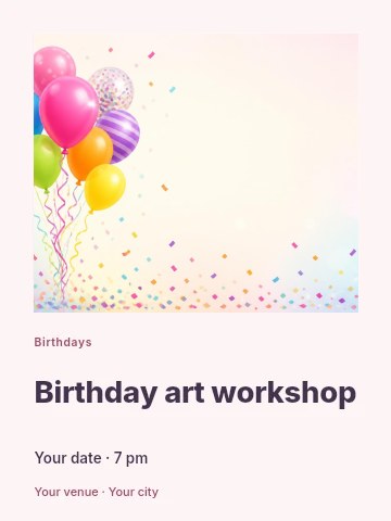 Birthday art workshop invitation template