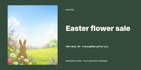 Spring meadow with rabbit silhouette in Easter flower sale gift voucher template