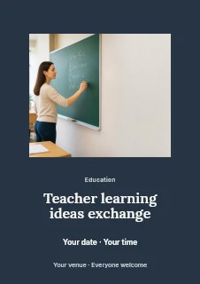 Teacher Writing Math Equations on Chalkboard in Teacher learning ideas exchange flyer · Picture window