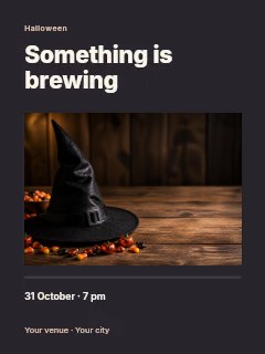 Witch hat with Halloween candy on wood in Witches supper photo layout · Title & photograph