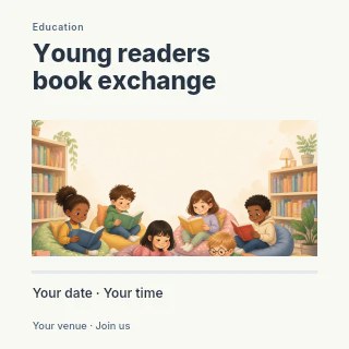 Young readers book exchange social media post template · Title & photograph