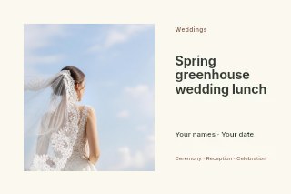 Spring greenhouse wedding lunch postcard template · Horizontal photo dialogue