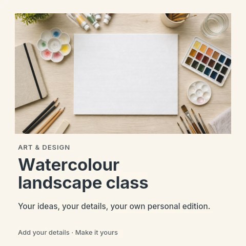 Watercolour landscape class social media post template