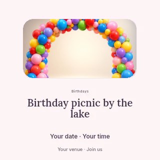 Birthday picnic by the lake social media post template · Picture window