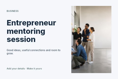 Collaborative business team brainstorming session in Entrepreneur mentoring session postcard template