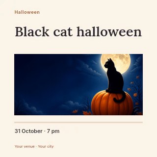 black cat sitting on pumpkin under full moon in Black cat Halloween · Title & photograph